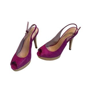 Cole Haan Peep Toe Slingbacks Pink Leather Stacked Wood Platform Heels